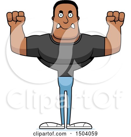 Clipart of a Mad Buff African American Casual Man - Royalty Free Vector Illustration by Cory Thoman