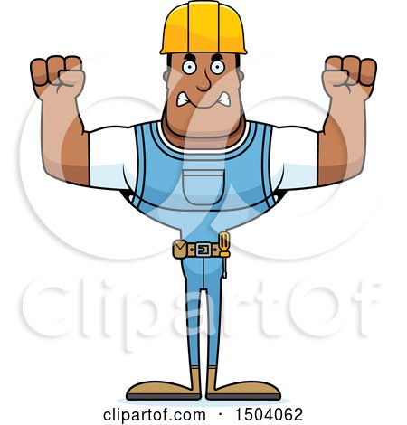 Clipart of a Mad Buff African American Male Construction Worker - Royalty Free Vector Illustration by Cory Thoman