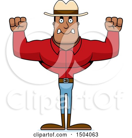 Clipart of a Mad Buff African American Male Cowboy - Royalty Free Vector Illustration by Cory Thoman