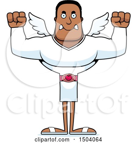 Clipart of a Mad Buff African American Male Cupid - Royalty Free Vector Illustration by Cory Thoman
