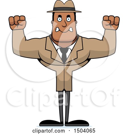 Clipart of a Mad Buff African American Male Detective - Royalty Free Vector Illustration by Cory Thoman