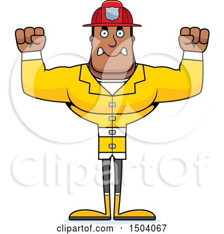 Clipart of a Mad Buff African American Male Fire Fighter - Royalty Free Vector Illustration by Cory Thoman