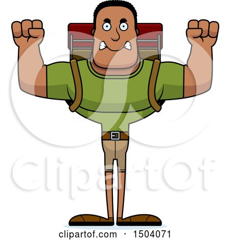 Clipart of a Mad Buff African American Male Hiker - Royalty Free Vector Illustration by Cory Thoman