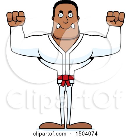 Clipart of a Mad Buff African American Karate Man - Royalty Free Vector Illustration by Cory Thoman