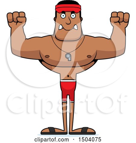 Clipart of a Mad Buff African American Male Lifeguard - Royalty Free Vector Illustration by Cory Thoman