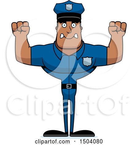 Clipart of a Mad Buff African American Male Police Officer - Royalty Free Vector Illustration by Cory Thoman