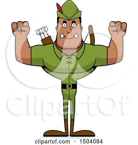 Clipart of a Mad Buff African American Male Robin Hood Archer - Royalty Free Vector Illustration by Cory Thoman