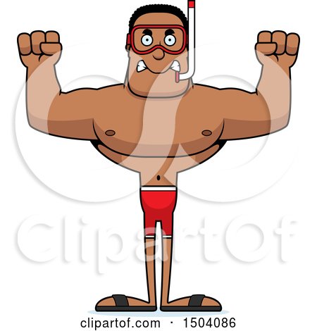 Clipart of a Mad Buff African American Male Snorkeler - Royalty Free Vector Illustration by Cory Thoman
