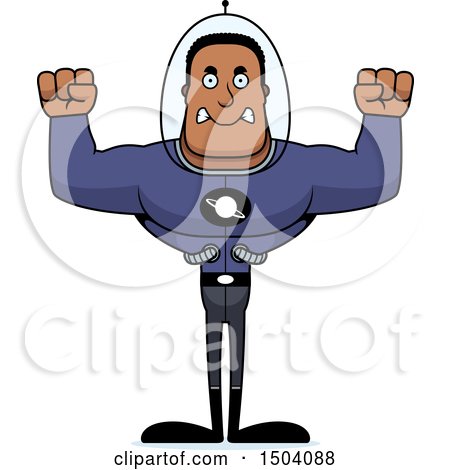 Clipart of a Mad Buff African American Space Man or Astronaut - Royalty Free Vector Illustration by Cory Thoman
