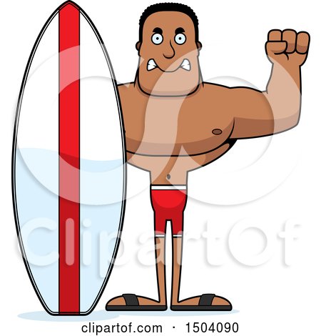 Clipart of a Mad Buff African American Male Surfer - Royalty Free Vector Illustration by Cory Thoman
