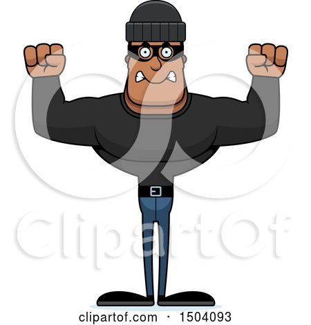 Clipart of a Mad Buff African American Male Robber - Royalty Free Vector Illustration by Cory Thoman
