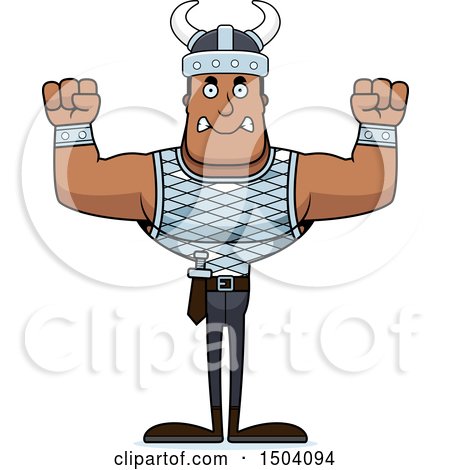Clipart of a Mad Buff African American Male Viking - Royalty Free Vector Illustration by Cory Thoman