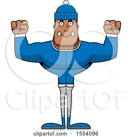 Clipart of a Mad Buff African American Winter Man - Royalty Free Vector Illustration by Cory Thoman