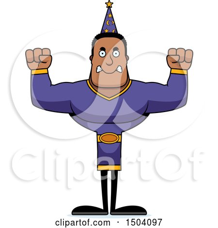 Clipart of a Mad Buff African American Male Wizard - Royalty Free Vector Illustration by Cory Thoman