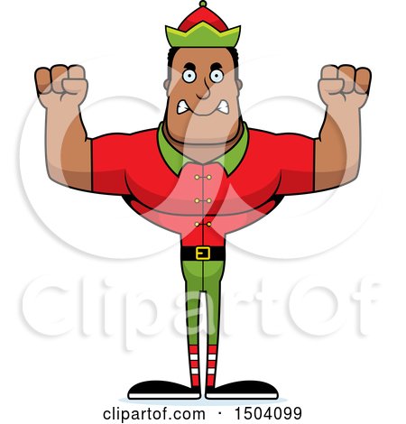 Clipart of a Mad Buff African American Male Christmas Elf - Royalty Free Vector Illustration by Cory Thoman