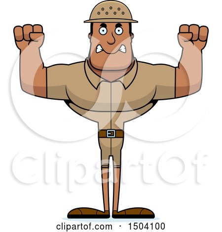 Clipart of a Mad Buff African American Male Zookeeper - Royalty Free Vector Illustration by Cory Thoman
