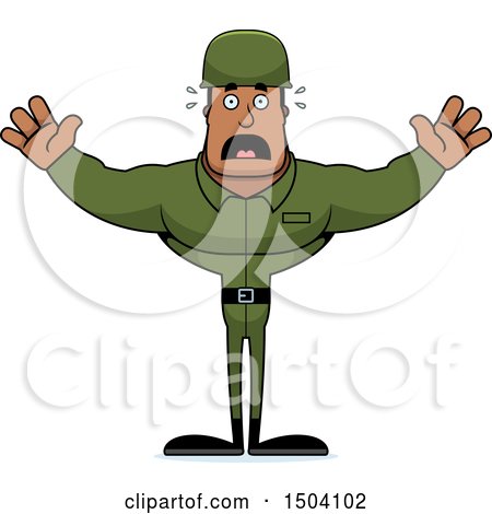 Clipart of a Scared Buff African American Male Army Soldier - Royalty Free Vector Illustration by Cory Thoman