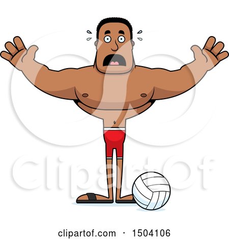 Clipart of a Scared Buff African American Male Beach Volleyball Player - Royalty Free Vector Illustration by Cory Thoman