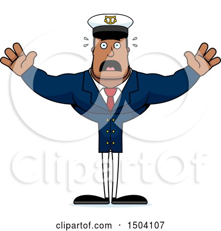 Clipart of a Scared Buff African American Male Sea Captain - Royalty Free Vector Illustration by Cory Thoman