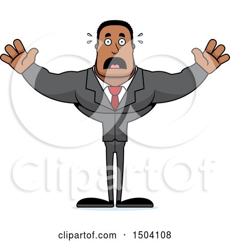 Clipart of a Scared Buff African American Business Man - Royalty Free Vector Illustration by Cory Thoman
