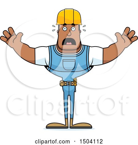 Clipart of a Scared Buff African American Male Construction Worker - Royalty Free Vector Illustration by Cory Thoman