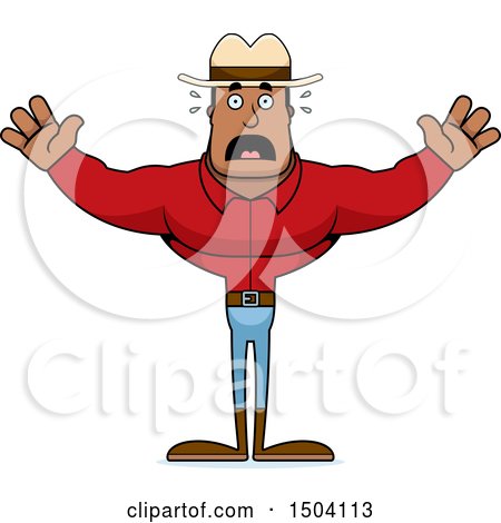 Clipart of a Scared Buff African American Male Cowboy - Royalty Free Vector Illustration by Cory Thoman