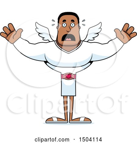 Clipart of a Scared Buff African American Male Cupid - Royalty Free Vector Illustration by Cory Thoman