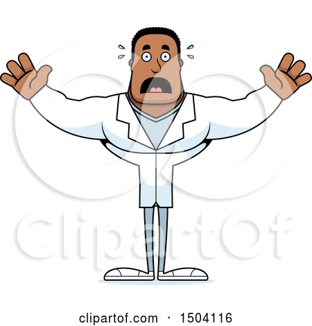 Clipart of a Scared Buff African American Male Doctor - Royalty Free Vector Illustration by Cory Thoman