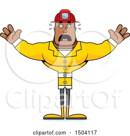 Clipart of a Scared Buff African American Male Fire Fighter - Royalty Free Vector Illustration by Cory Thoman