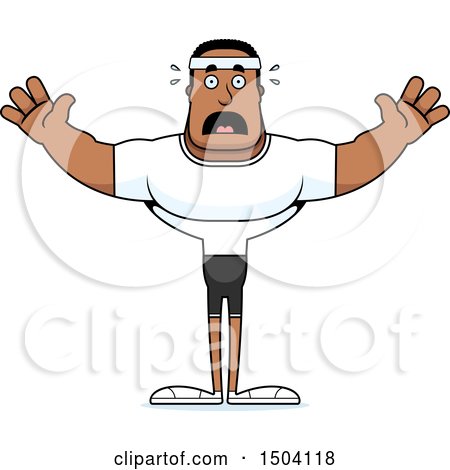 Clipart of a Scared Buff African American Fitness Man - Royalty Free Vector Illustration by Cory Thoman