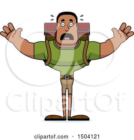 Clipart of a Scared Buff African American Male Hiker - Royalty Free Vector Illustration by Cory Thoman