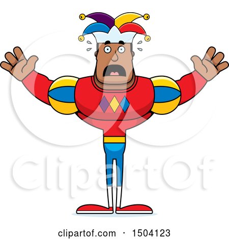 Clipart of a Scared Buff African American Male Jester - Royalty Free Vector Illustration by Cory Thoman