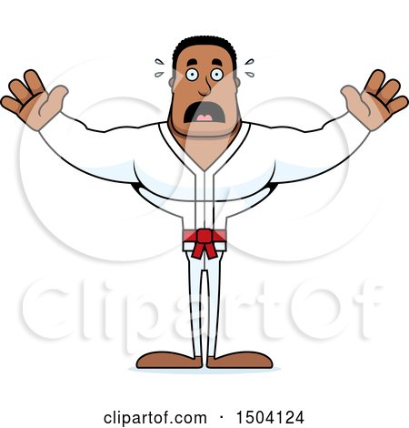 Clipart of a Scared Buff African American Karate Man - Royalty Free Vector Illustration by Cory Thoman