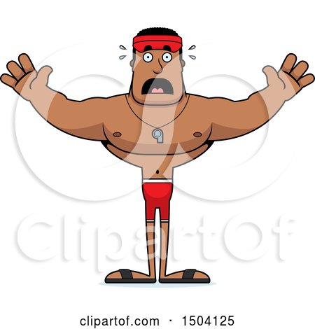 Clipart of a Scared Buff African American Male Lifeguard - Royalty Free Vector Illustration by Cory Thoman