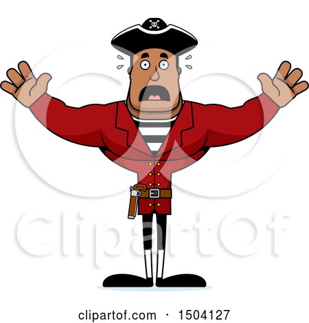 Clipart of a Scared Buff African American Male Pirate Captain - Royalty Free Vector Illustration by Cory Thoman