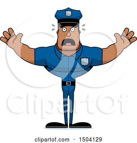 Clipart of a Scared Buff African American Male Police Officer - Royalty Free Vector Illustration by Cory Thoman