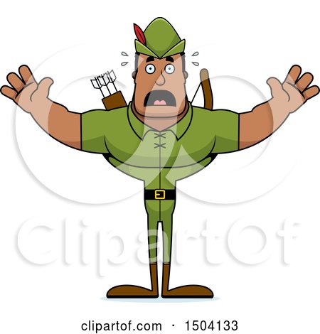 Clipart of a Scared Buff African American Male Robin Hood Archer - Royalty Free Vector Illustration by Cory Thoman
