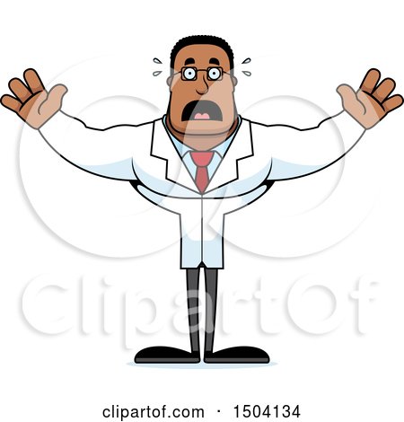 Clipart of a Scared Buff African American Male Scientist - Royalty Free Vector Illustration by Cory Thoman