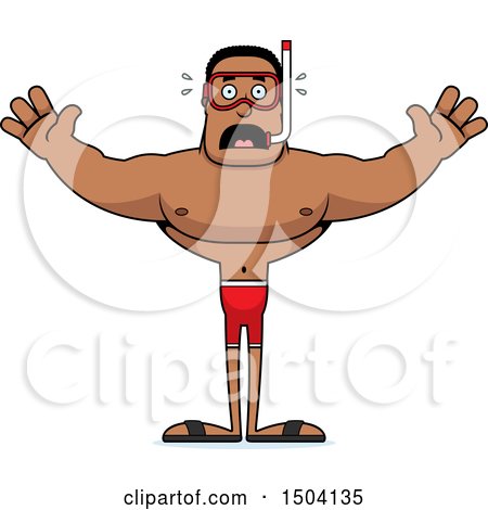 Clipart of a Scared Buff African American Male Snorkeler - Royalty Free Vector Illustration by Cory Thoman