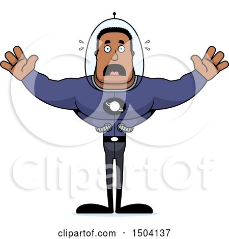 Clipart of a Scared Buff African American Space Man or Astronaut - Royalty Free Vector Illustration by Cory Thoman