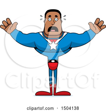 Clipart of a Scared Buff African American Male Super Hero - Royalty Free Vector Illustration by Cory Thoman
