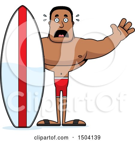 Clipart of a Scared Buff African American Male Surfer - Royalty Free Vector Illustration by Cory Thoman