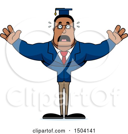 Clipart of a Scared Buff African American Male Teacher - Royalty Free Vector Illustration by Cory Thoman