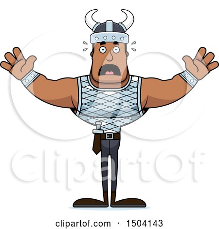 Clipart of a Scared Buff African American Male Viking - Royalty Free Vector Illustration by Cory Thoman