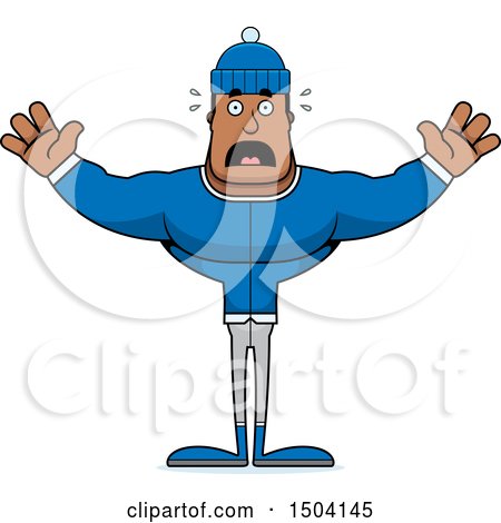 Clipart of a Scared Buff African American Winter Man - Royalty Free Vector Illustration by Cory Thoman