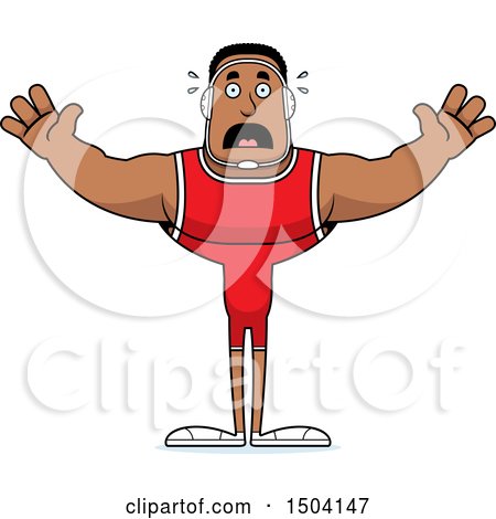 Clipart of a Scared Buff African American Male Wrestler - Royalty Free Vector Illustration by Cory Thoman