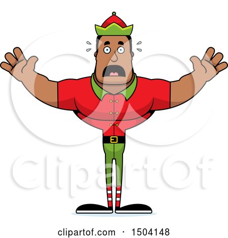 Clipart of a Scared Buff African American Male Christmas Elf - Royalty Free Vector Illustration by Cory Thoman