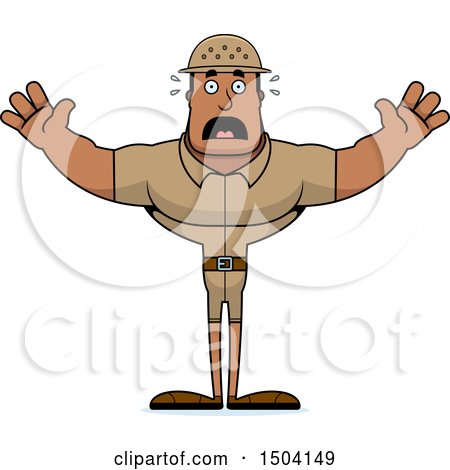 Clipart of a Scared Buff African American Male Zookeeper - Royalty Free Vector Illustration by Cory Thoman