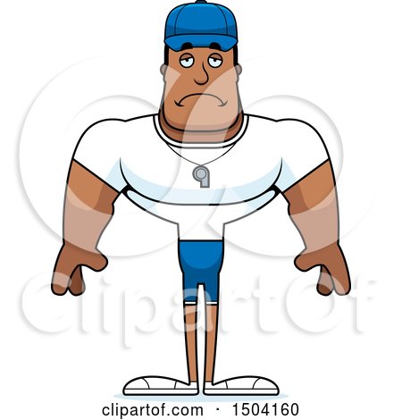 Clipart of a Sad Buff African American Male Coach - Royalty Free Vector Illustration by Cory Thoman