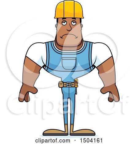 Clipart of a Sad Buff African American Male Construction Worker - Royalty Free Vector Illustration by Cory Thoman